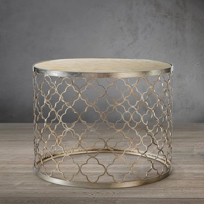 CraftHome W22" Natural Capiz Seashell French Single Round Coffee Table - 22" x 17"