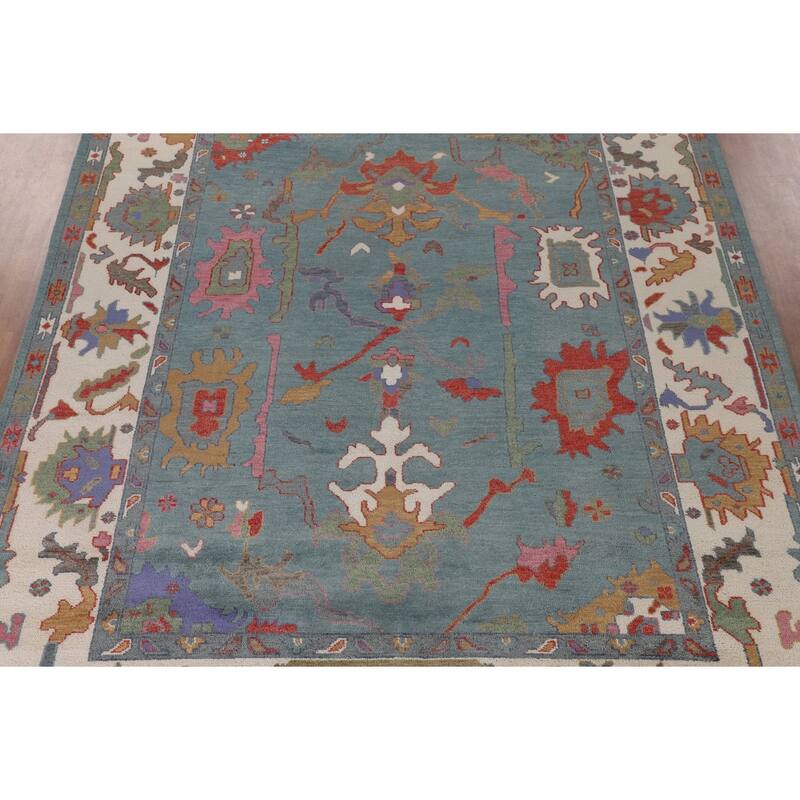 Floral Blue Oushak Indian Area Rug Handmade Wool Carpet - 9'3"x 12'0"