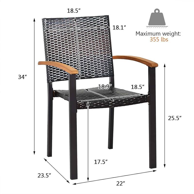 4 Pieces Stackable Patio Rattan Chair Outdoor Wicker Dining Armchair