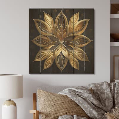 Designart 'Glamourous Lily On Black I' Floral Lily Wood Wall Art - Natural Pine Wood