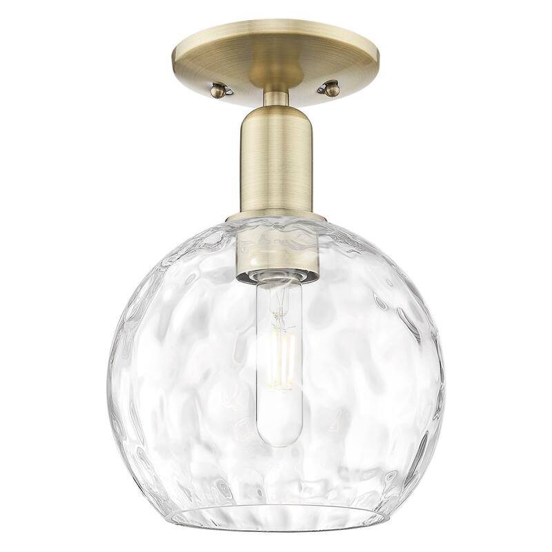 Innovations Lighting 716-1C-12-8 Athens Water Glass Semi-Flush Athens - Antique Brass / Clear Water Glass