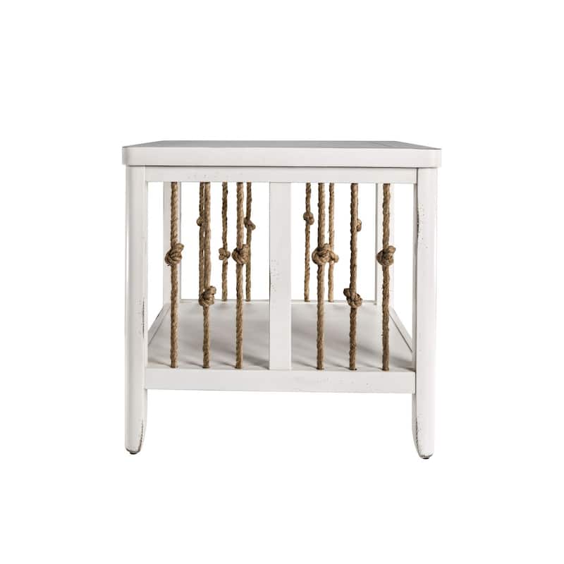 Dockside White Living Room End Table with Coastal Rope Accent