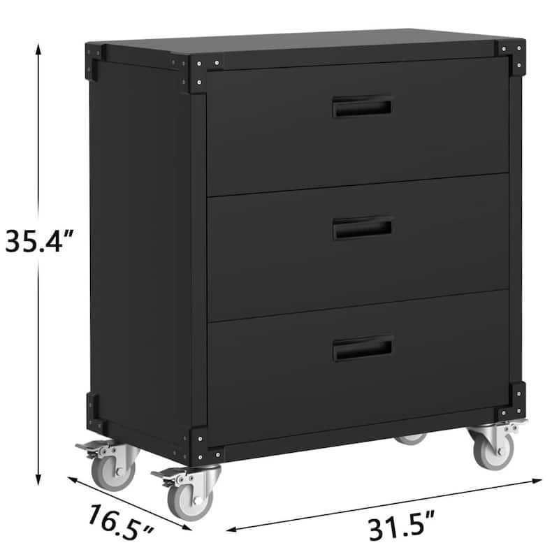 3-Drawer Rolling Tool Cabinet, Garage Storage for Warehouse - N/A