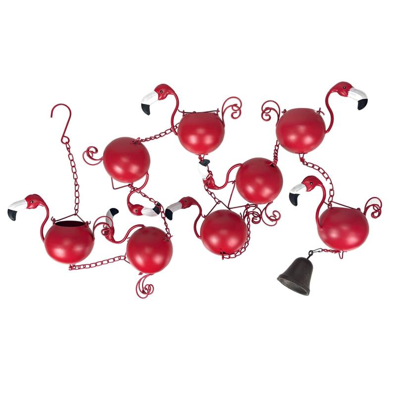 90-Inch Metal Rain Chain - 8 Portly Flamingos, 7" Long Each, Muted Red - 7 X 90 X 3.25 inches