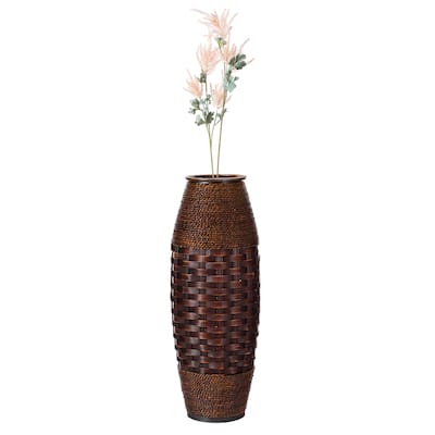 Antique Cylinder Style Floor Vase For Entryway or Living Room, Bamboo Rope, Brown 26" Tall
