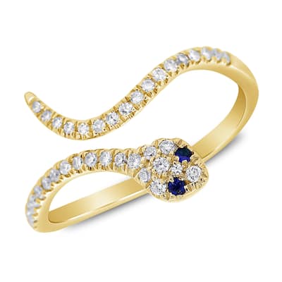 Joelle Collection Diamond Blue Sapphire Snake Wrap Around Pinky Ring 14K Gold Size 3.5
