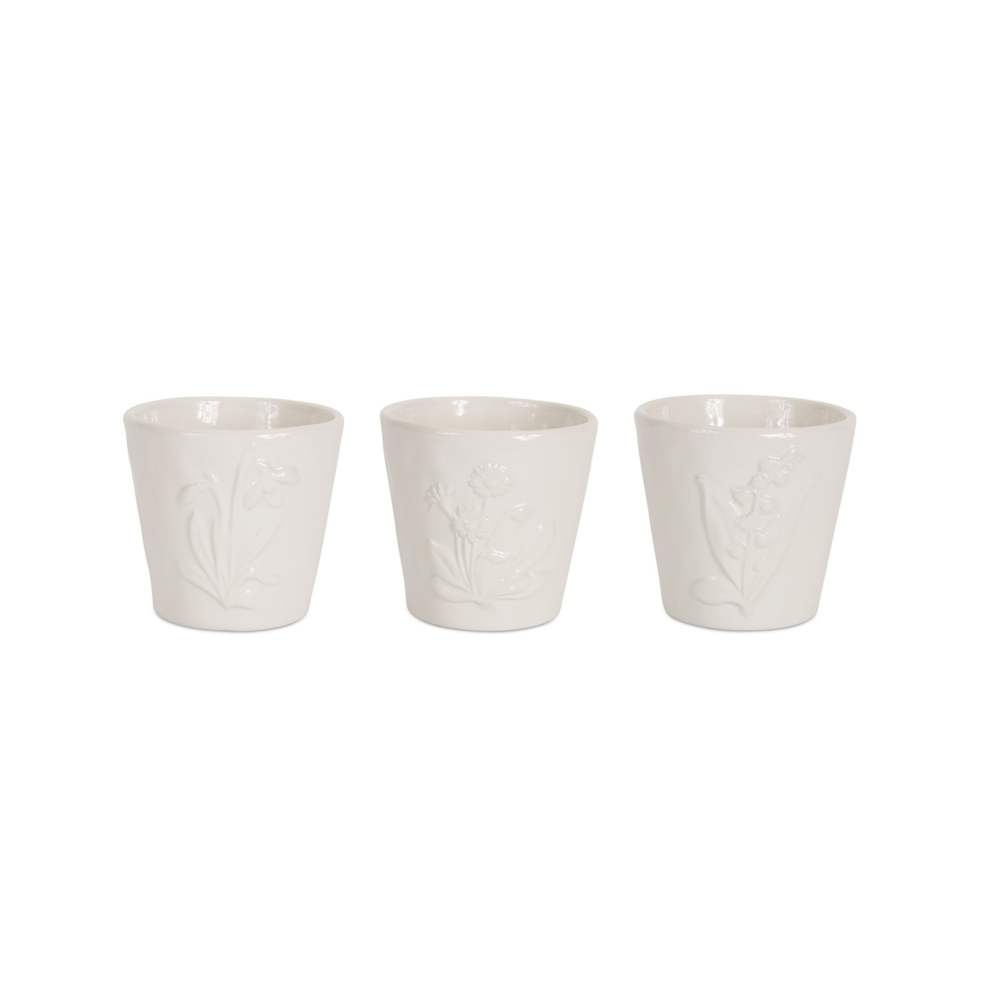 Shop Set Of 12 Clay White Floral Design Pots 3 5 Overstock