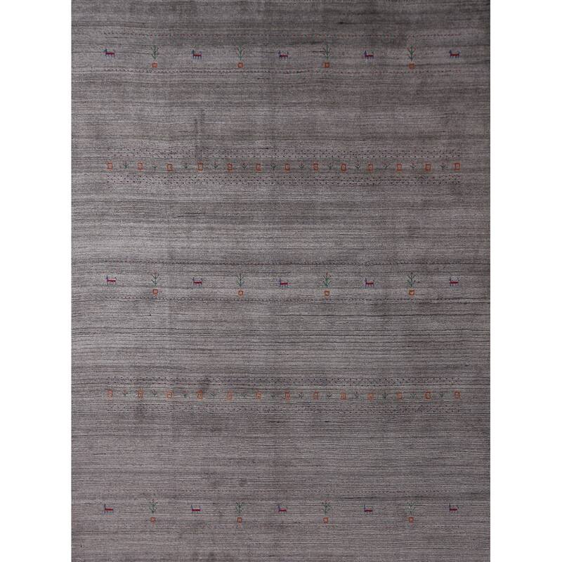 Hand Knotted Oriental 100% Wool Carpet Tribal Tribal Greys & Charcoal Gabbeh Area Rug - 9' 8'' X 8' 3''
