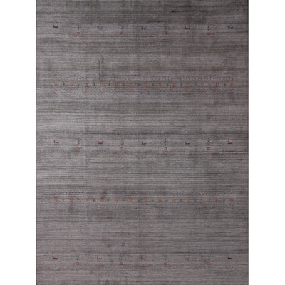 Hand Knotted Oriental 100% Wool Carpet Tribal Tribal Greys & Charcoal Gabbeh Area Rug - 9' 8'' X 8' 3''
