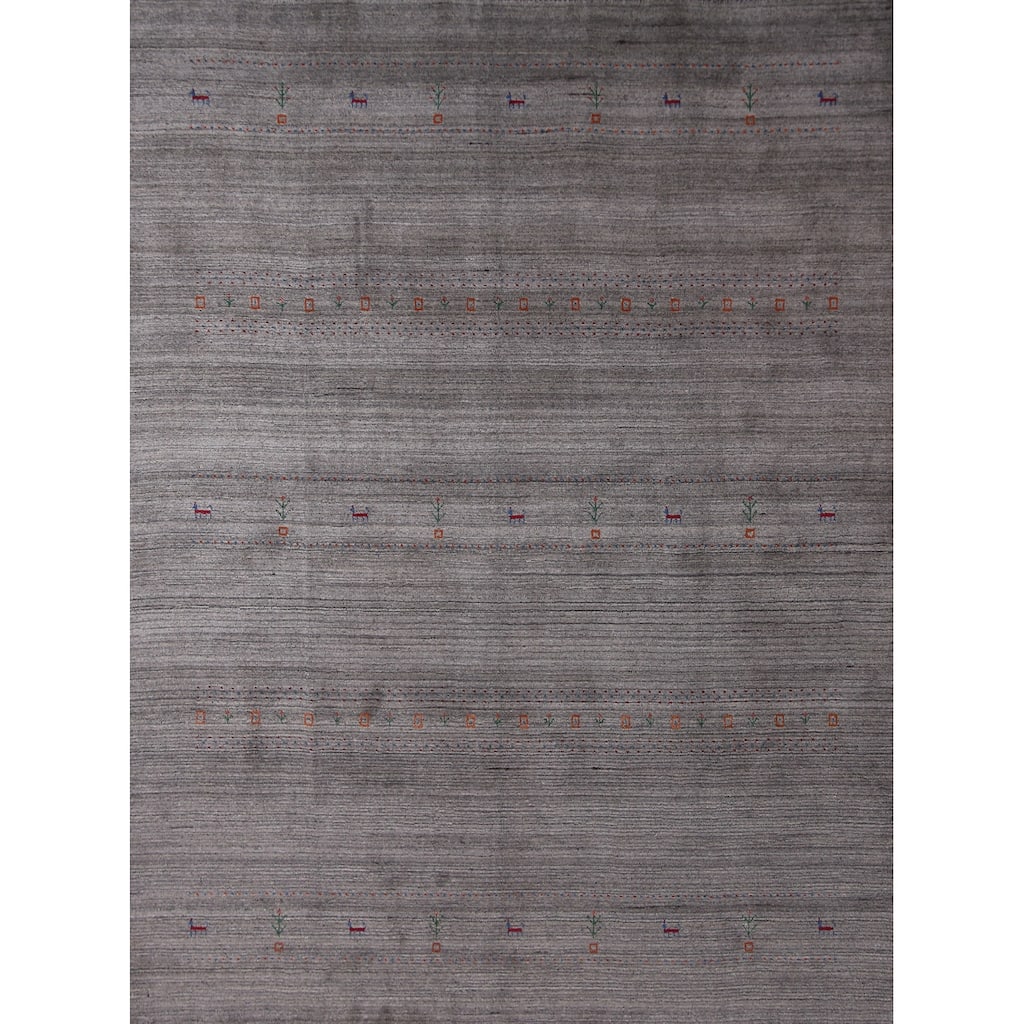 Hand Knotted Oriental 100% Wool Carpet Tribal Tribal Greys & Charcoal Gabbeh Area Rug - 9' 8'' X 8' 3''