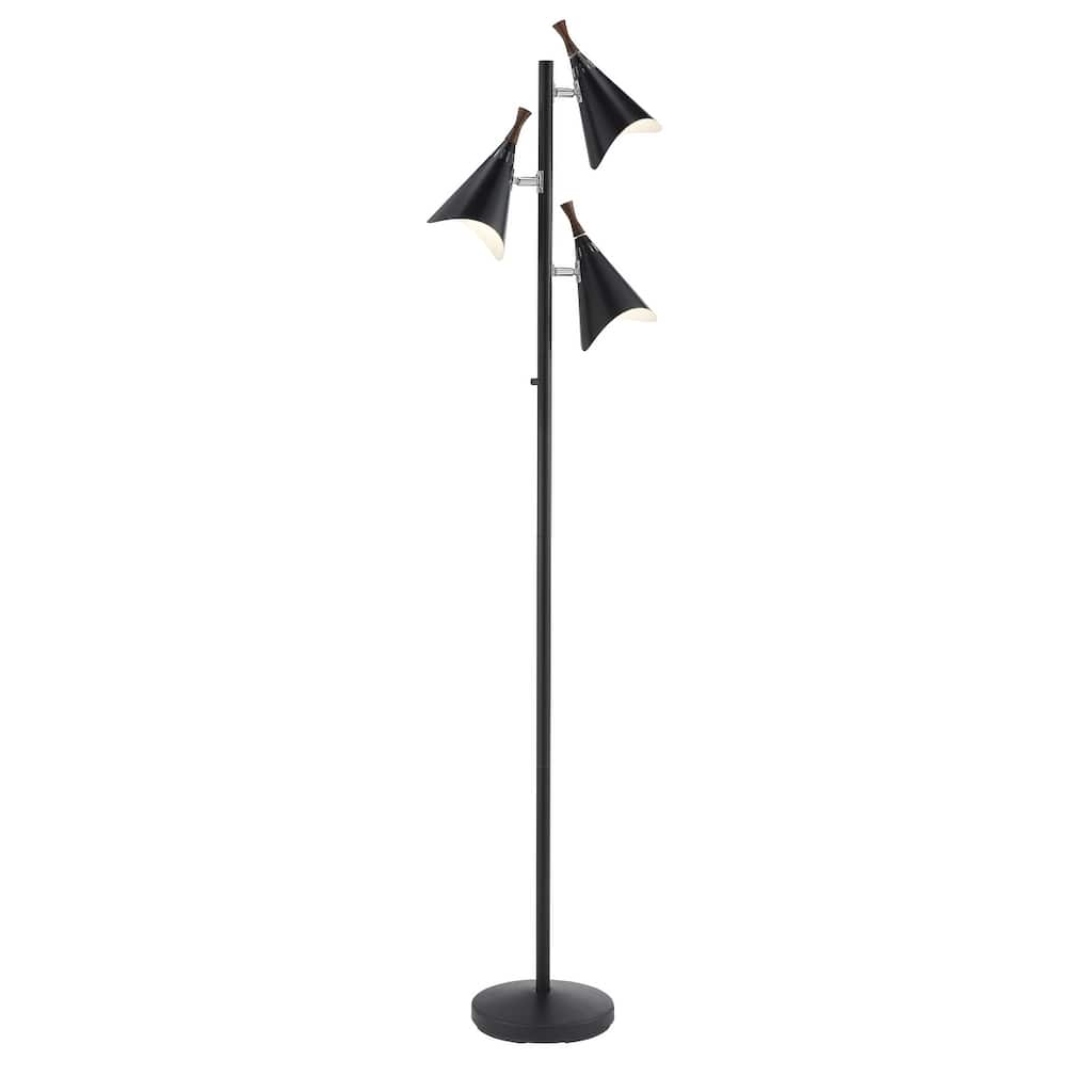 HomeRoots 68" Black Three Light Tree Floor Lamp With Black Solid Color Cone Shade - 17.5
