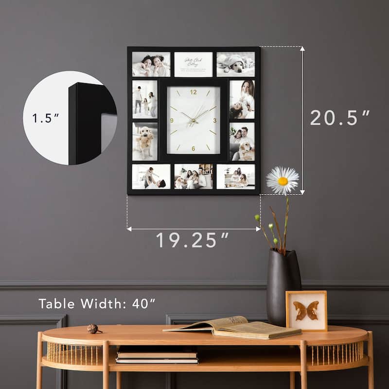 American Art Decor Picture Frame Collage Wall Clock 12 Photo Display Slots