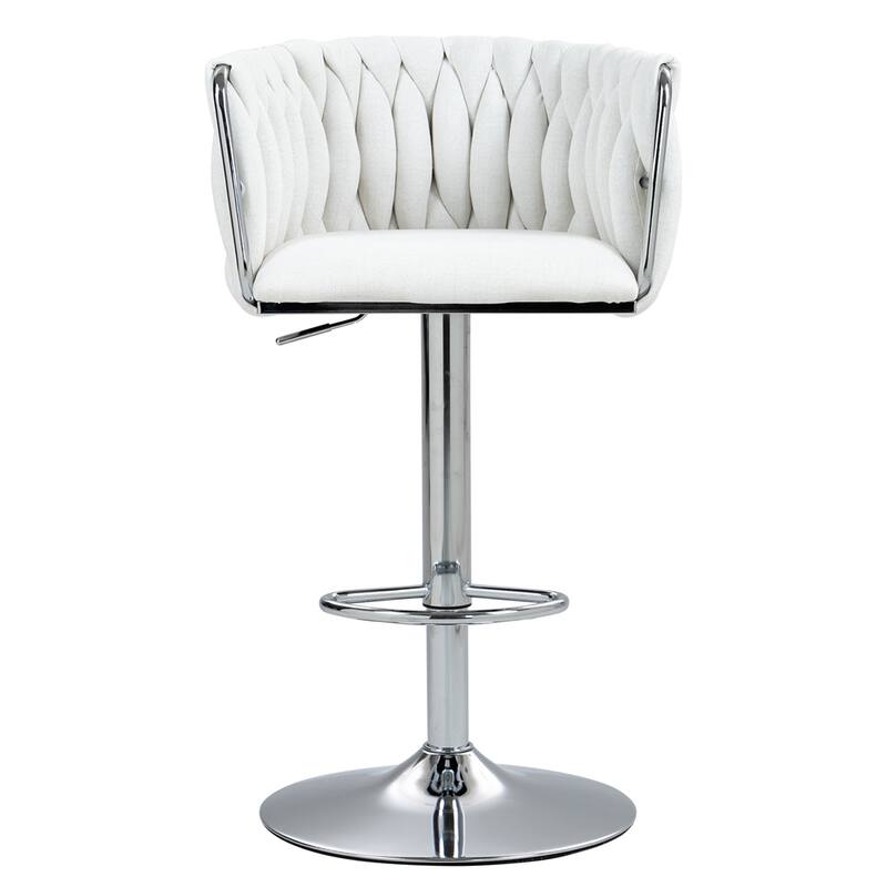Adjustable Height Fabric Swivel Bar Stools w/ Back & Footrest,Set of 2
