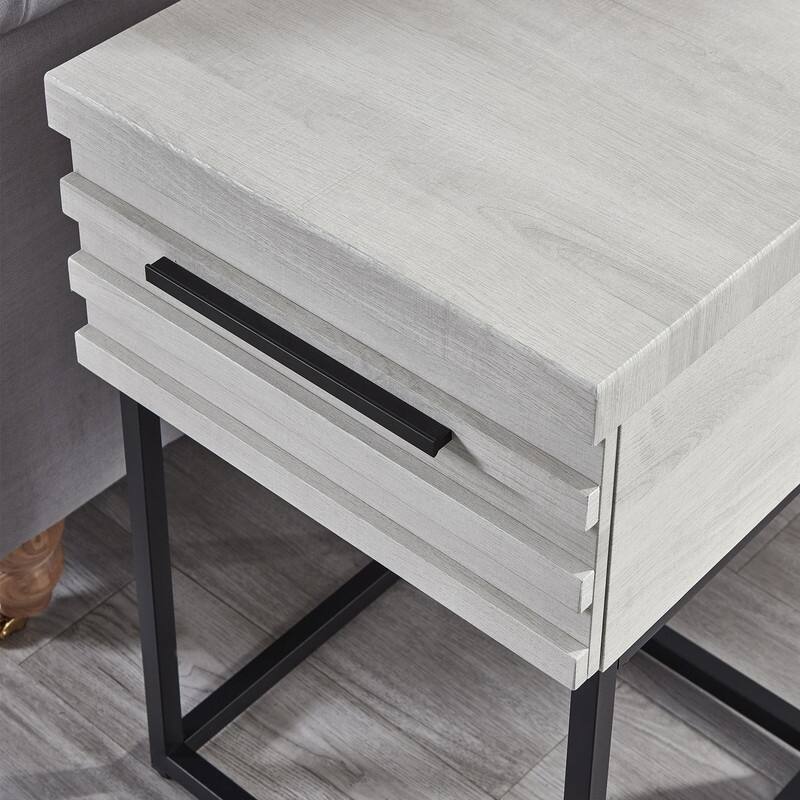3-Piece Upholstered Bedroom Set, Tufted Wingback Bed with Two Nightstands - Gray/White