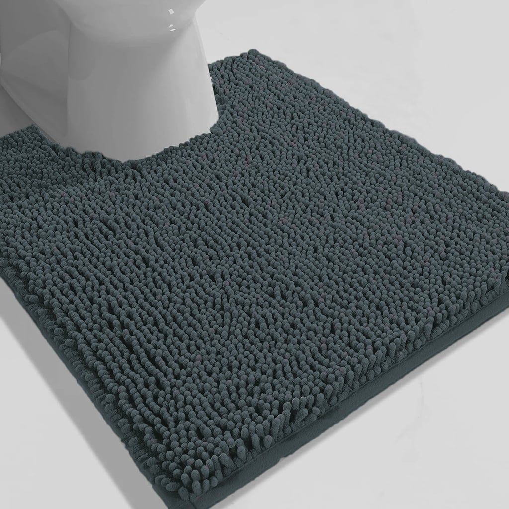 Charcoal Grey Soft Cozy Plush Chenille Contour Bath Mat Bathroom Rug