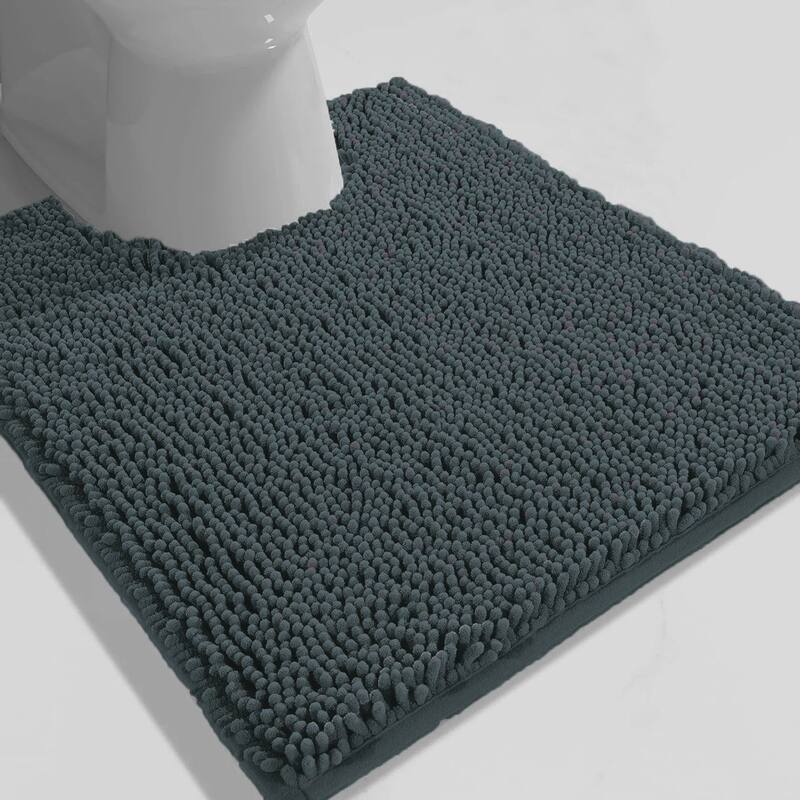 Charcoal Grey Soft Cozy Plush Chenille Contour Bath Mat Bathroom Rug - 20" x 20" - Charcoal Grey