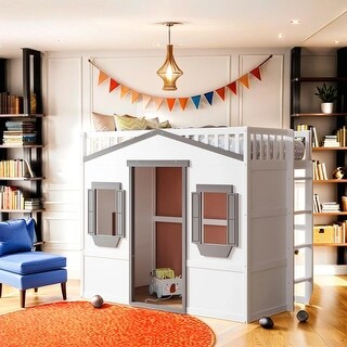 Elegant Design Twin Size Wood House Loft Bed With Ladder,Multi-Functional Children's Bed