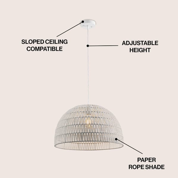 dimension image slide 5 of 19, Jigu 1-Light Woven Rattan/Iron LED Pendant, by JONATHAN Y