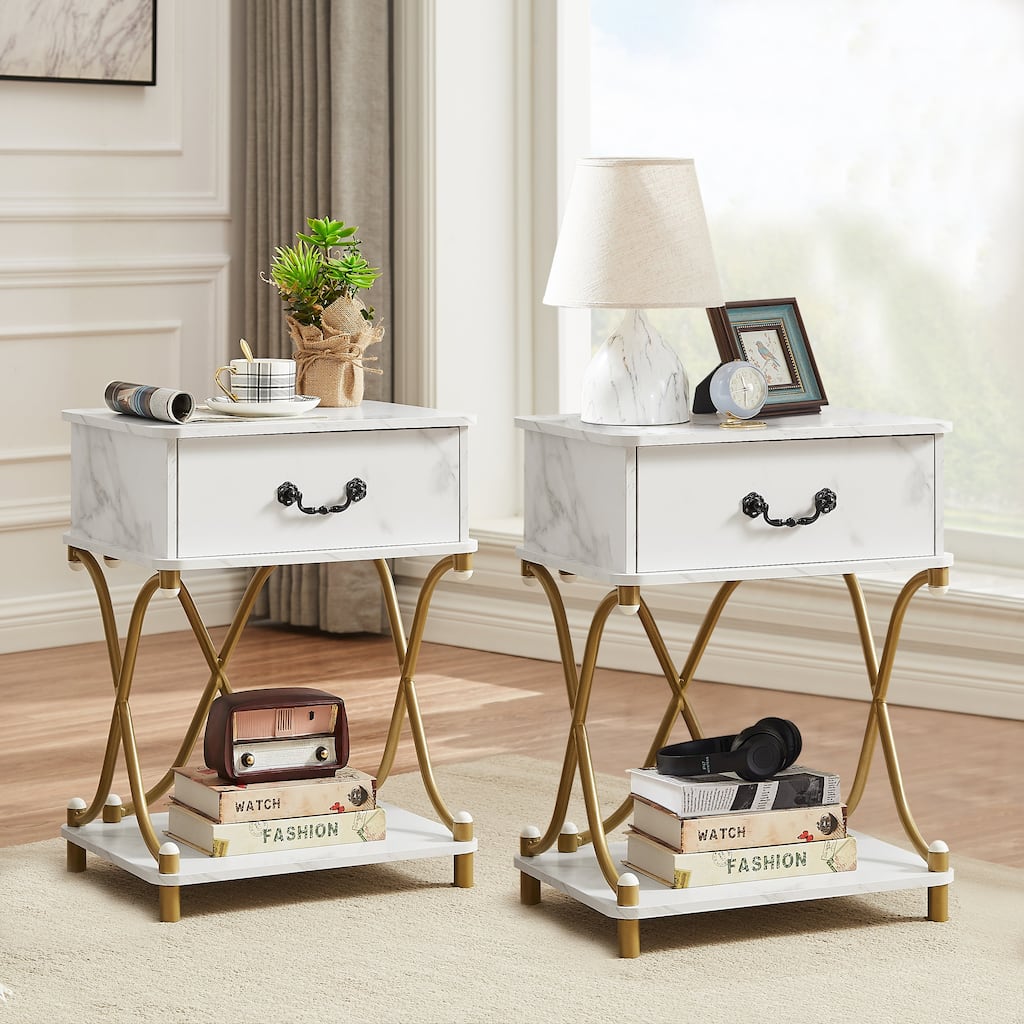 VECELO Modern Mid Century Nightstands Set of 2 End Table with 1-Drawer and Storage Shelf for Bedroom and Living Room