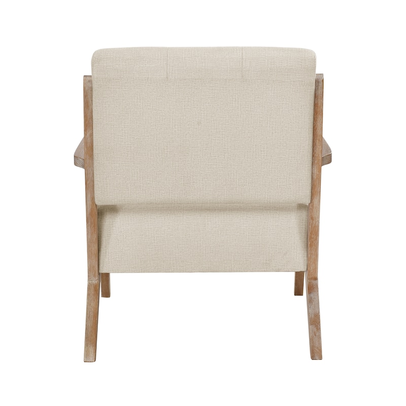 Modern Tufted Back Accent Chair, Sand Fabric Upholstery, Antique Finish