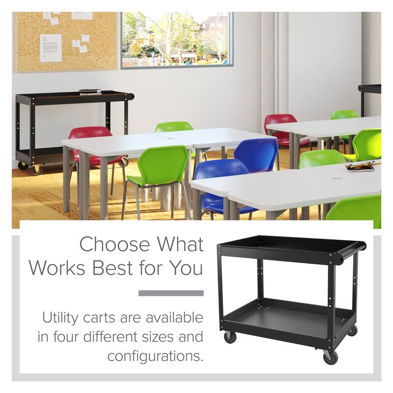 Hirsh 2-Tier Metal Utility Cart Storage Service Tool Trolley, Holds up to 400 lb, 36 x 24, Black - 6.100 X 26.380 X 38.980