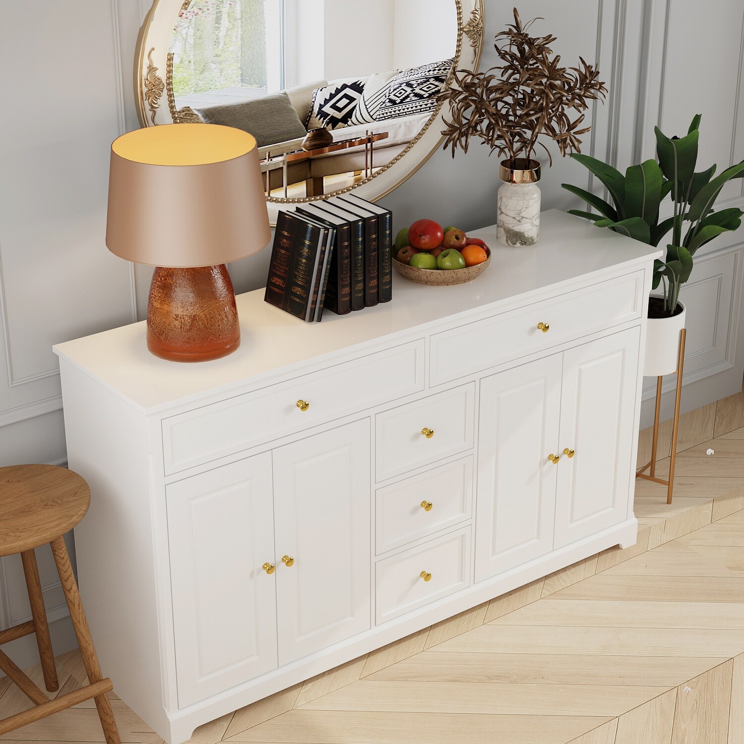Combo Dresser Chest Storage Cabinet Buffet Sideboard White/Black