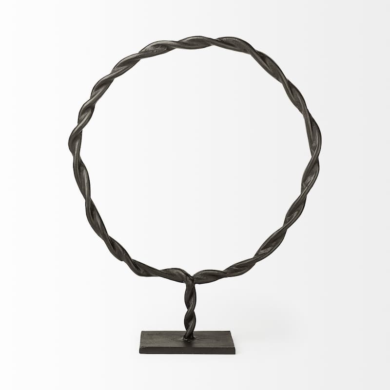 HomeRoots 23" Black Metal Round Braided Tabletop Sculpture