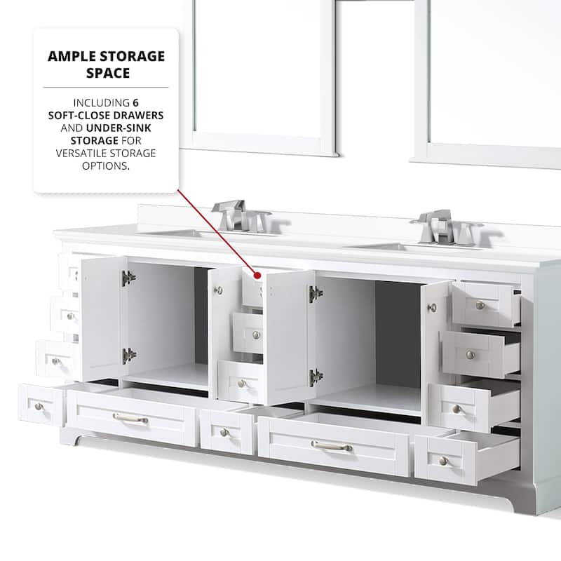 Dukes 84 in. W x 22 in. D White Double Bath Vanity, White Quartz Top, Faucet Set, and 34 in.