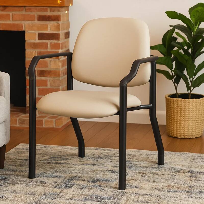 Theo Guest Chair with Modern Steel Frame, Beige Antimicrobial Vinyl