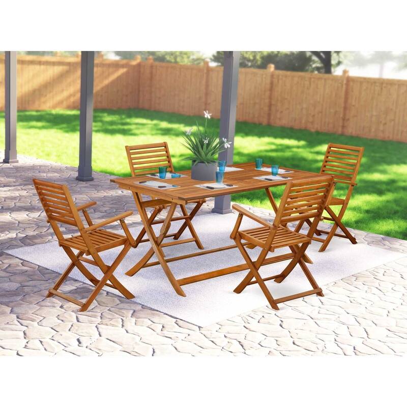 HomeStock 5-Piece Natural Oak Finish Solid Wood Top Dining table with 4 Chairs