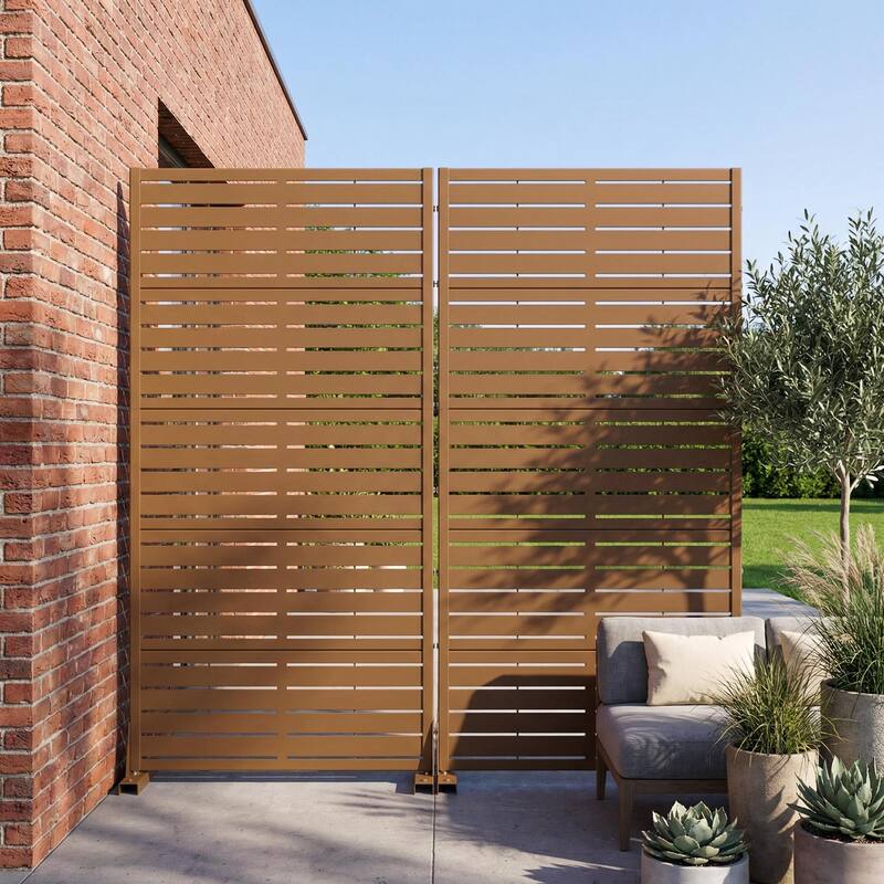 Outdoor Privacy Screen with Stand for Patio Garden Metal Fence Set of 2 - Brown - 59"x30"