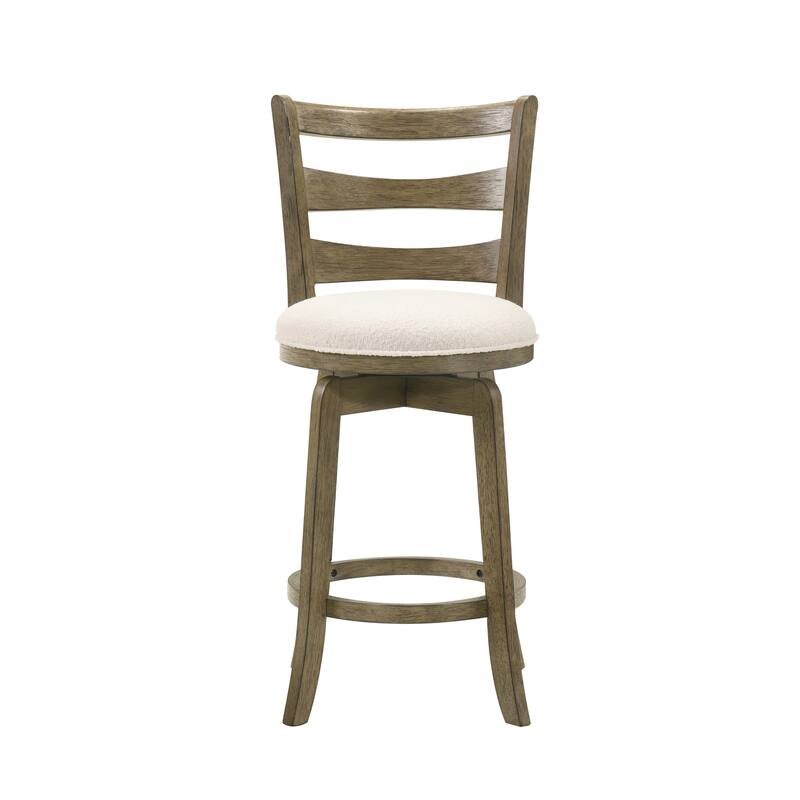 Melindra White Boucle Swivel Bar Stool, Upholstered Counter Stool with Solid Wood Legs