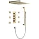 16" Wall Mount Rainfall 3 Way Thermostatic Faucet Shower System with Slide Bar, 6 Jets - Brushed Gold