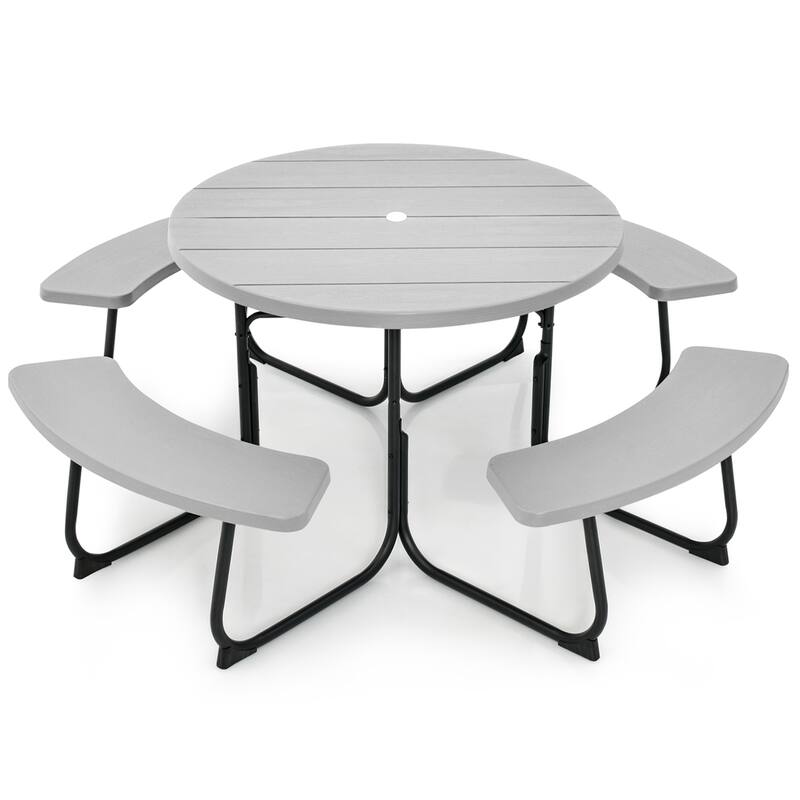 Costway Outdoor 8-person Round Picnic Table Bench Set with 4 Benches & - See Details