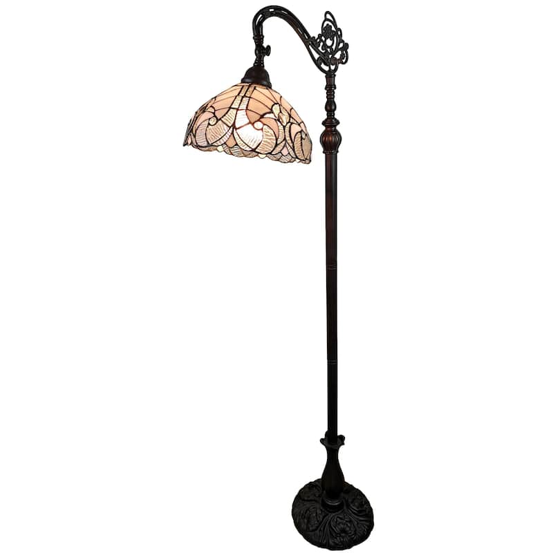 Tiffany Style Floor Lamp Arched 62" Tall Stained Glass White Mahogany Bedroom Living Room Reading Gift Amora Lighting