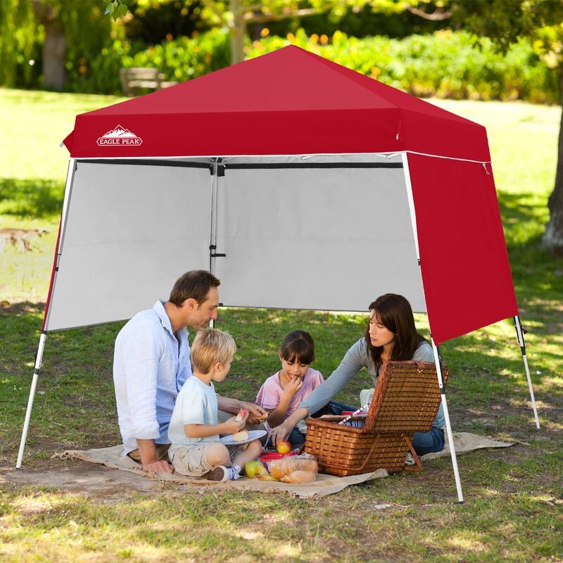 EAGLE PEAK Day Tripper 8x8 Aluminum Super-Lightweight Slant Leg Pop Up Canopy with 3 Removable Walls, Blue - Red