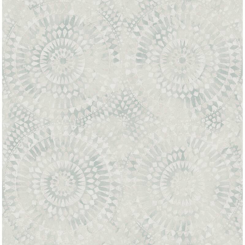 Seabrook Designs Glisten Circles Faux Unpasted Wallpaper - 20.5 in. W x 33 ft. L - Metallic Ice Blue and Ivory
