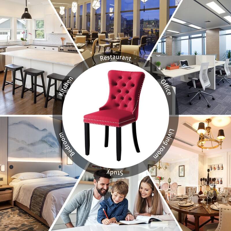 Solid Wood Velvet Upholstered Dining Chair Set of 4