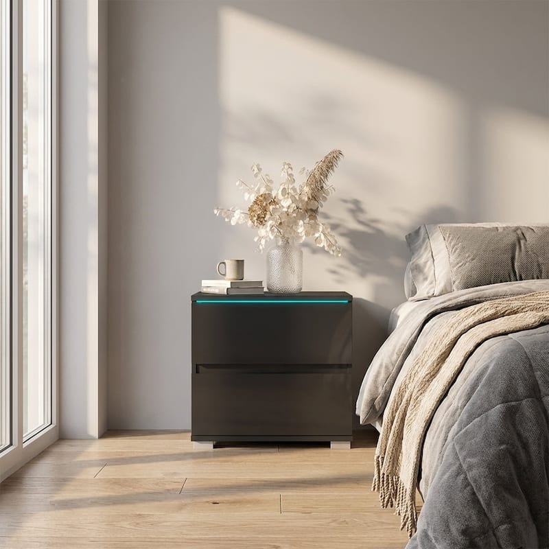 Meble Furniture Euphoria LED Nightstand - 19.7"W x 18.5"H High Gloss