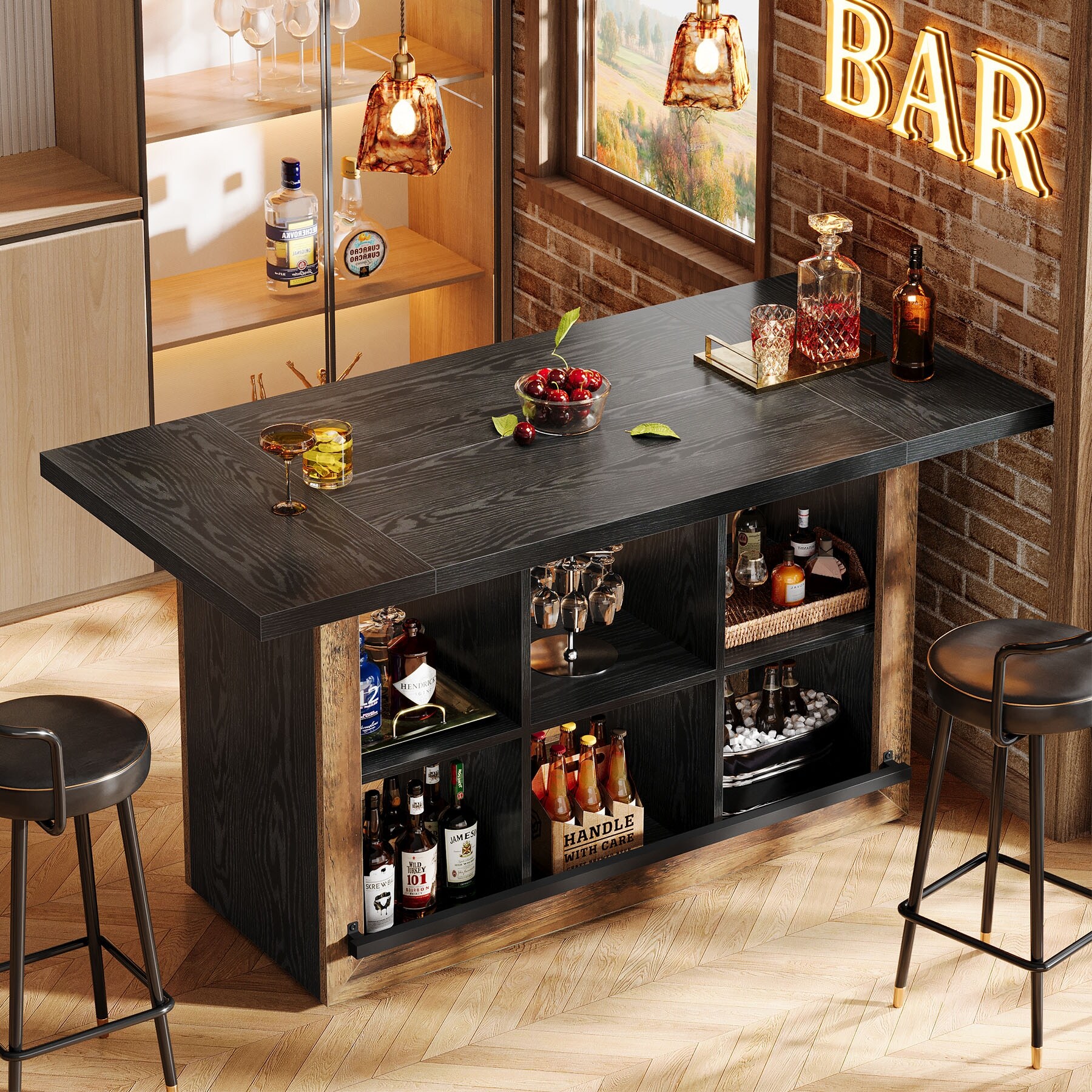 ソマビト　THE BAR COUNTER TABLE Counter Height Bar Table with Storage, Home Bar Cabinet Unit