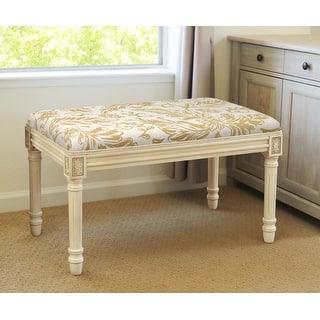 Tan Tuscan Floral Bench with Antique White Finish