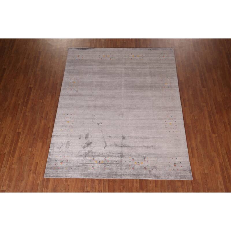 Gray Gabbeh Indian Area Rug Handmade Silk Carpet - 7'10"x 9'7"