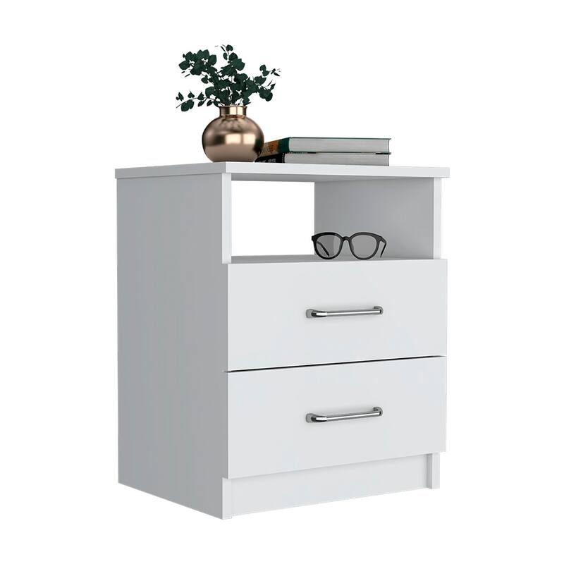 Sleek Black Nightstand with Two Drawers - Compact Design, Wengue Finish