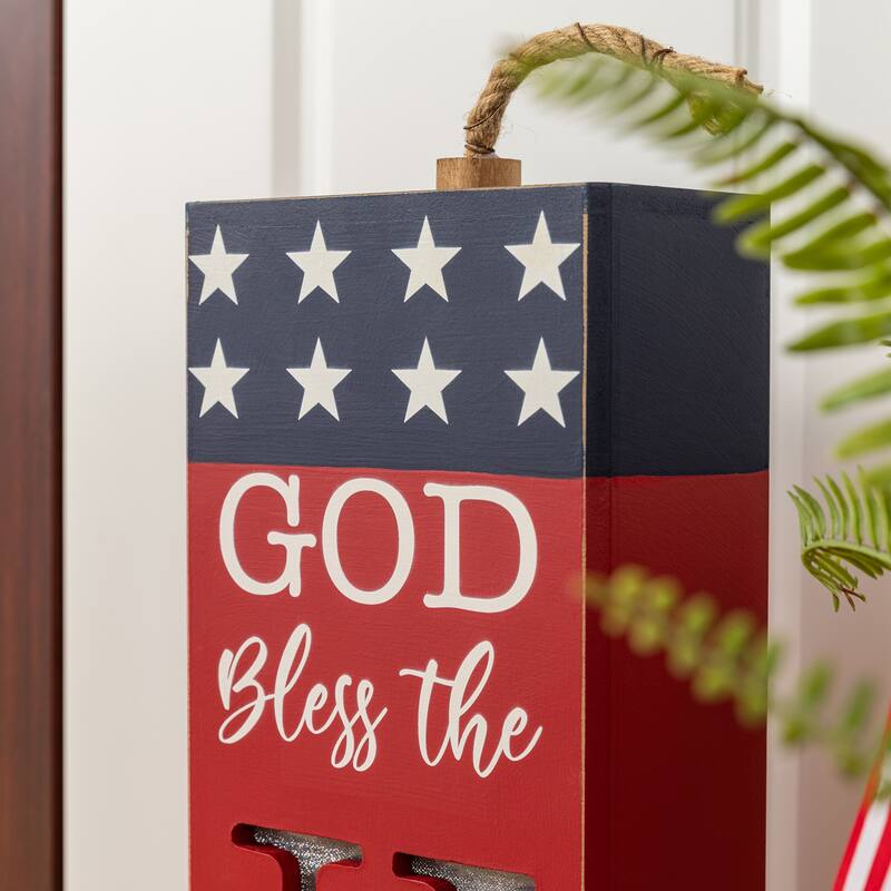 Glitzhome 24.75"H Lighted Patriotic/ Americana Wooden Firecracker Porch Decor