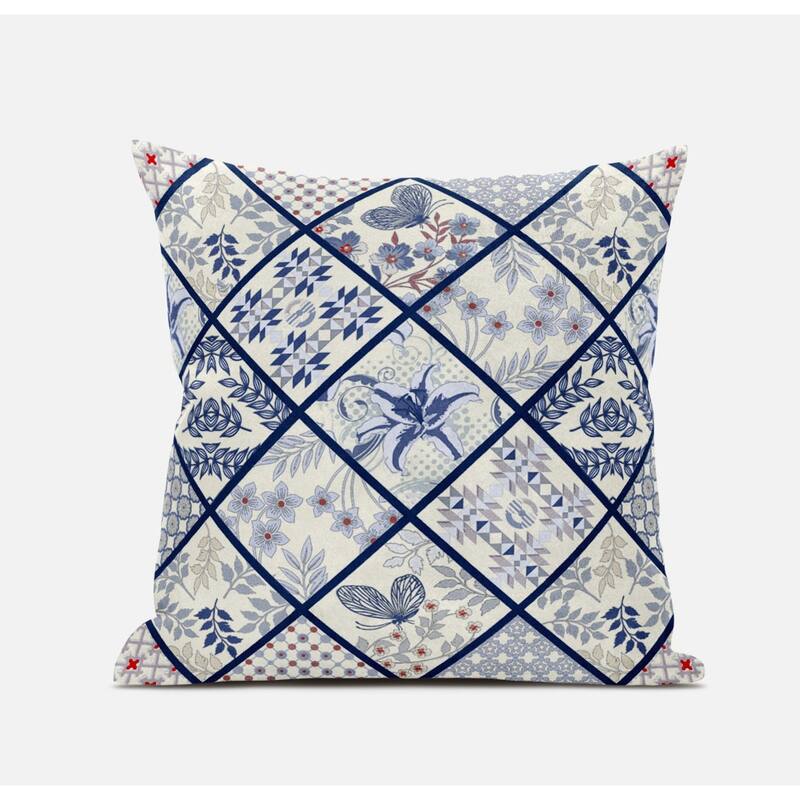 16" White Navy Patch Suede Zippered Throw Pillow - 20x20