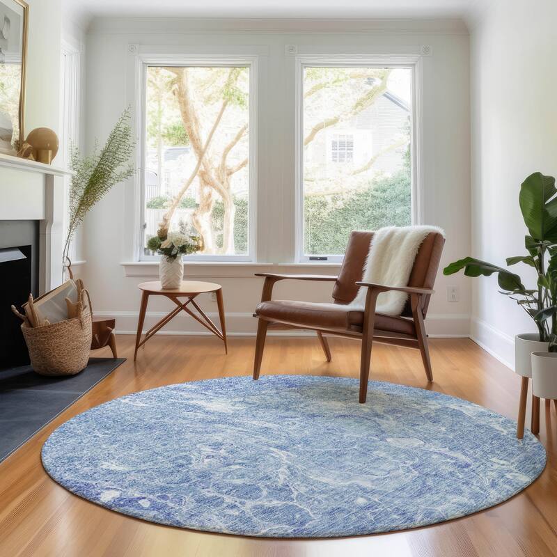 Premium Washable Super Soft Abstract Motion Mayfield Rug - Sky - 8' x 8' - Round