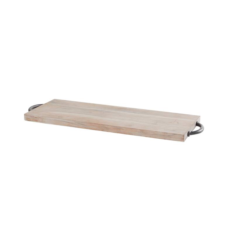 Minimalist Mango Wood Tray with Black Metal Handles - Cream or Brown