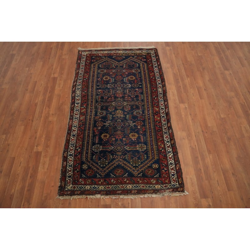 Hand Knotted Oriental 100% Wool Carpet Traditional Geometric Navy Blue & Blues Mahal Area Rug - 6' 5'' X 3' 6''