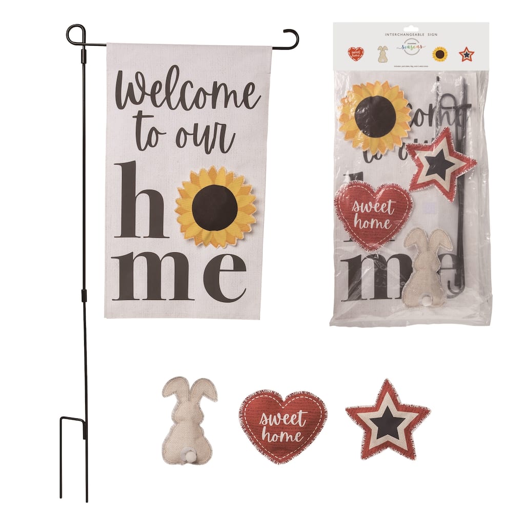 Transpac Polyester 20" Multicolor Spring Fabric Flag Yardstake with Interchangeable Icons