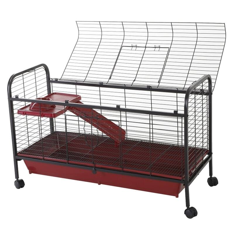 Red-Black Small Pet Cage with Powder Coated Tube Steel Finish and Stand - 41.5" L x 17.25" W x 26"H - Red-Black